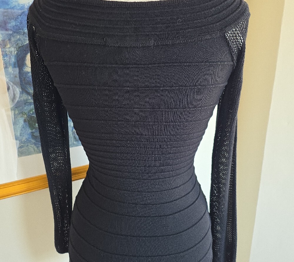 💙Forever 21 Black Long-Sleeve Ribbed Sheer-Sleeve Bodycon Dress - Picture 9 of 13